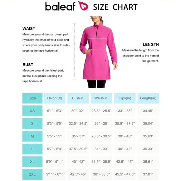 Baleaf Long Sleeve Quarter Zip Thermal Tunic Fleece Dress - Picture 7 of 7